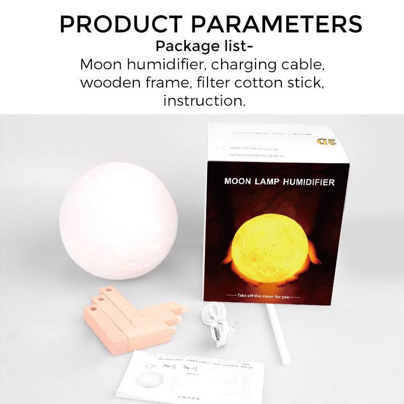 Moon Lamp Humidifier, 2 in 1 Moon Night Light & Humidifiers with USB Recharge, 3 Colors 3D LED Moon Light with Stand, Aromatherapy Diffuser for Kids Friend Lover Birthday Gift Bedroom Home Decor 200ml