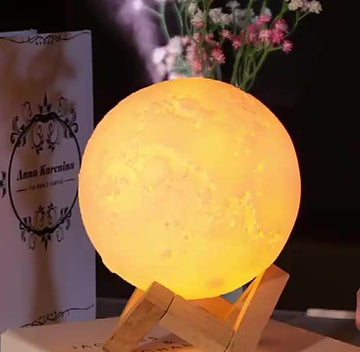 Moon Lamp Humidifier, 2 in 1 Moon Night Light & Humidifiers with USB Recharge, 3 Colors 3D LED Moon Light with Stand, Aromatherapy Diffuser for Kids Friend Lover Birthday Gift Bedroom Home Decor 200ml