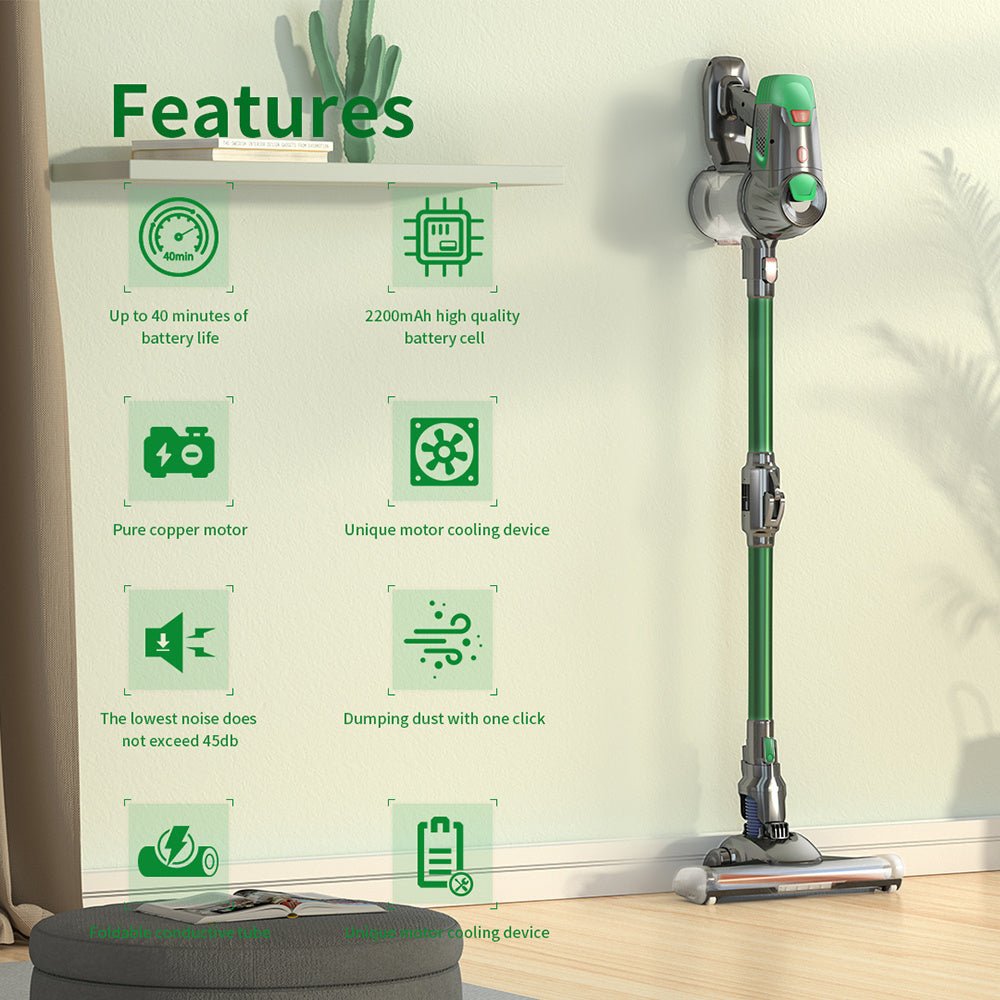 Cordless Vacuum Cleaner, 30KPA Powerful Suction Stick Vacuum Cleaner with Foldable Tube & Large LED Display, Handheld Vacuum Cleaner for Floor, Carpet, Pet Hair, Detachable & Rechargeable Battery