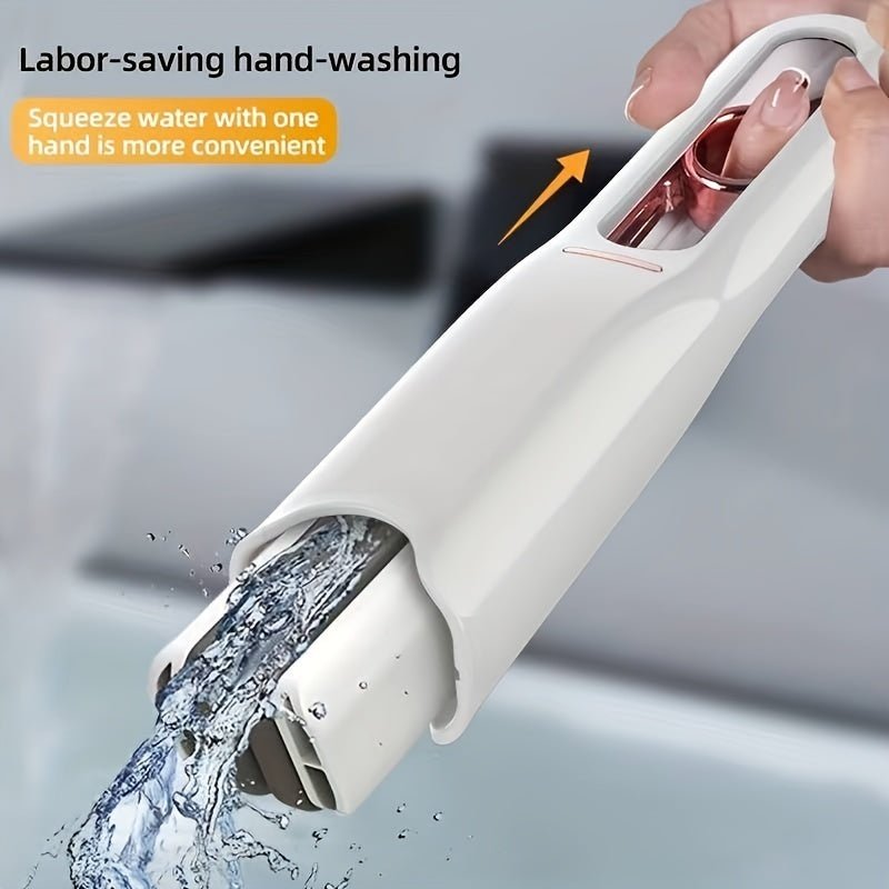 Portable Mini Mop, 360° Rotatable Self-Squeeze Hand Wash-Free Lazy Short Mop, with Crevice Brush, Absorbent Mop, Wet and Dry Mop for Floor Cleaning Bathroom Kitchen Living Room Desktop Glass (Pink)