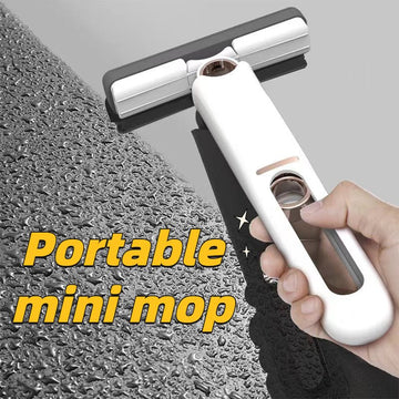 Portable Mini Mop, 360° Rotatable Self-Squeeze Hand Wash-Free Lazy Short Mop, with Crevice Brush, Absorbent Mop, Wet and Dry Mop for Floor Cleaning Bathroom Kitchen Living Room Desktop Glass (Pink)